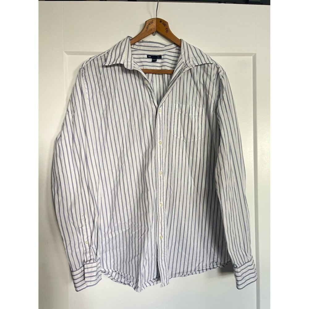GAP Cotton Poplin Oxford Button-Down Shirt White w/ Blue Pinstripes - Size L